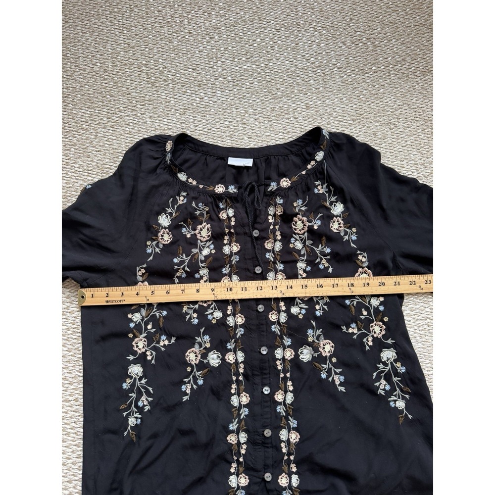J Jill Black Floral Embroidered Boho Top: Flowy Country Cottage Cottagecore L - Picture 7 of 9
